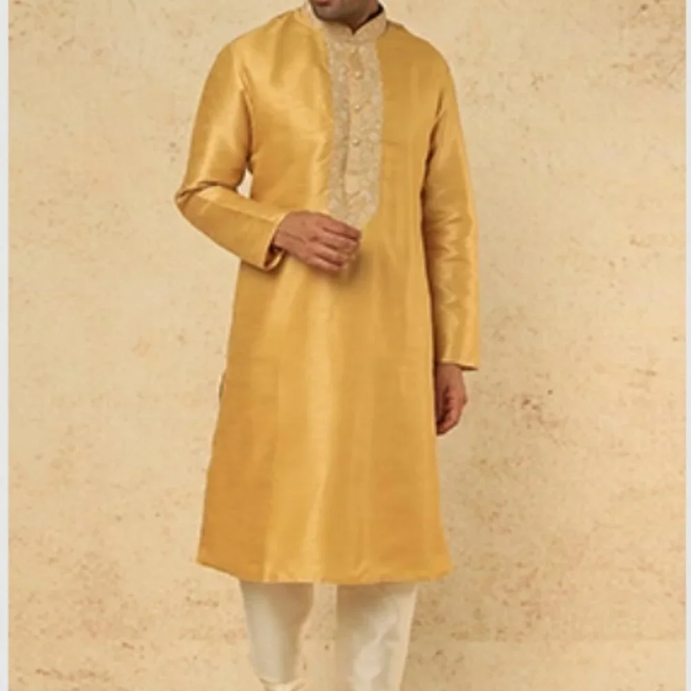Formal Gold Embroidered Desi Kurta For Men - Picture 1 of 2